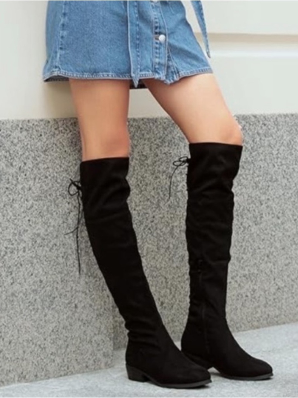 Woman’s Over the Knee Suede Black Boots, Size 6.5